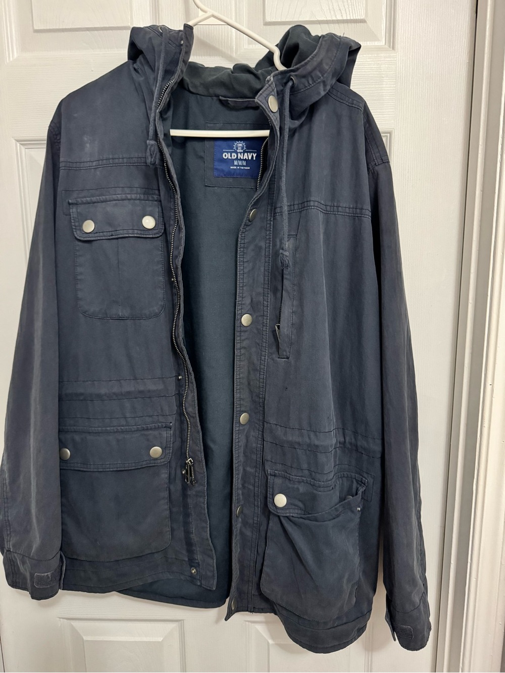 Vintage Old Navy Men's Navy Hooded Field Jacket